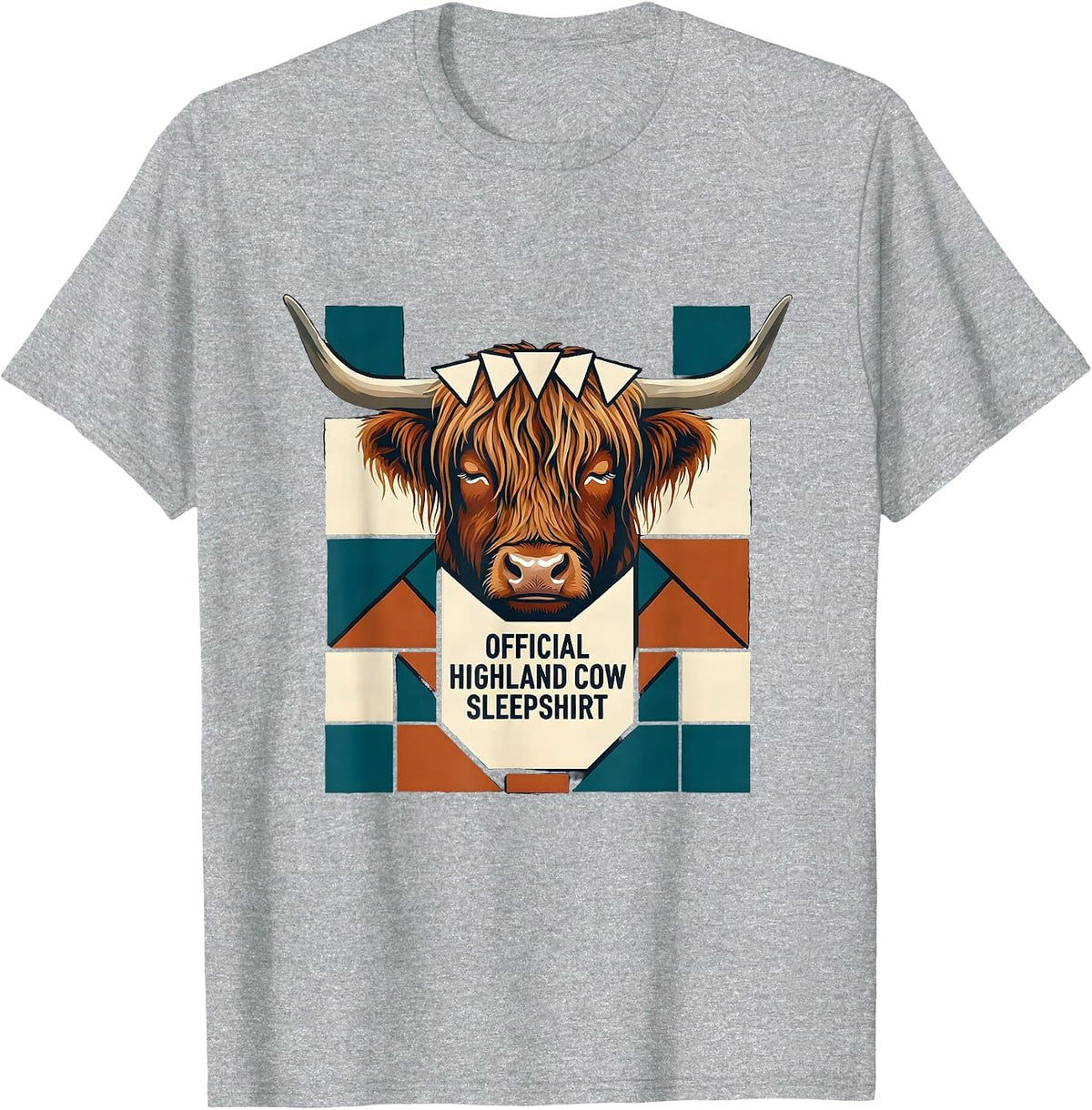 Men's Official Highland Cow Sleepshirt Cozy Quilt Block Patchwork T-Shirt - Heather Grey