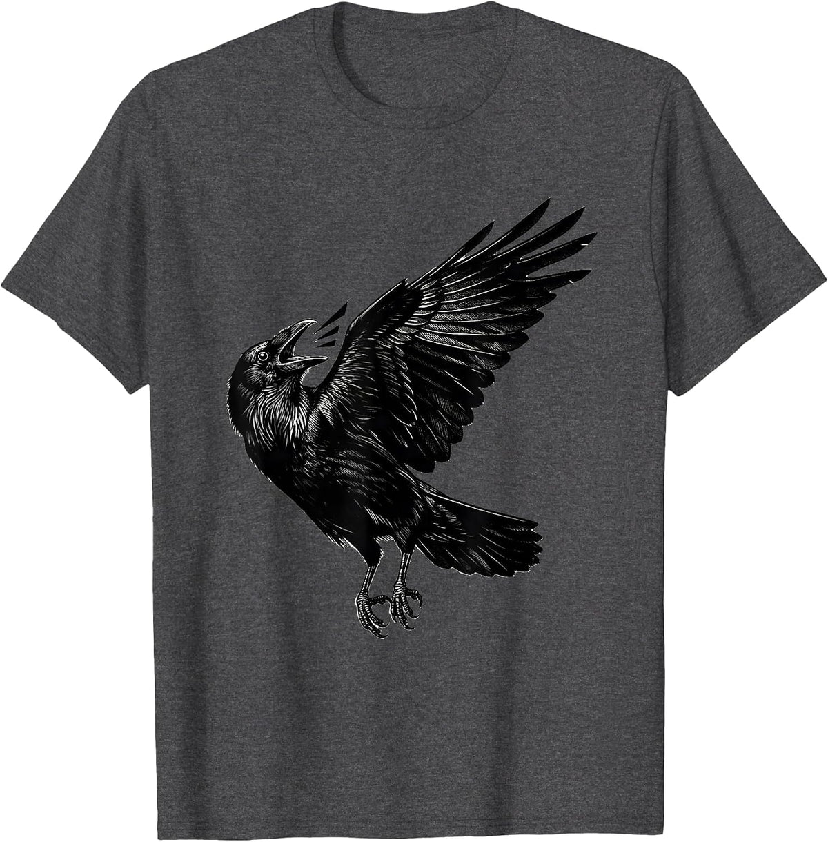 Flying Crow Dismissive Barrier Scratchboard Dark Humor T-Shirt - Dark Heather Grey