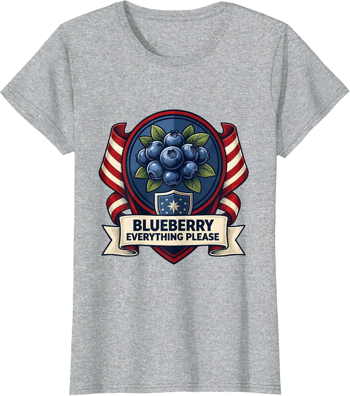 Women's Blueberry Everything Please Red White and Blue Design T-Shirt - Heather Grey