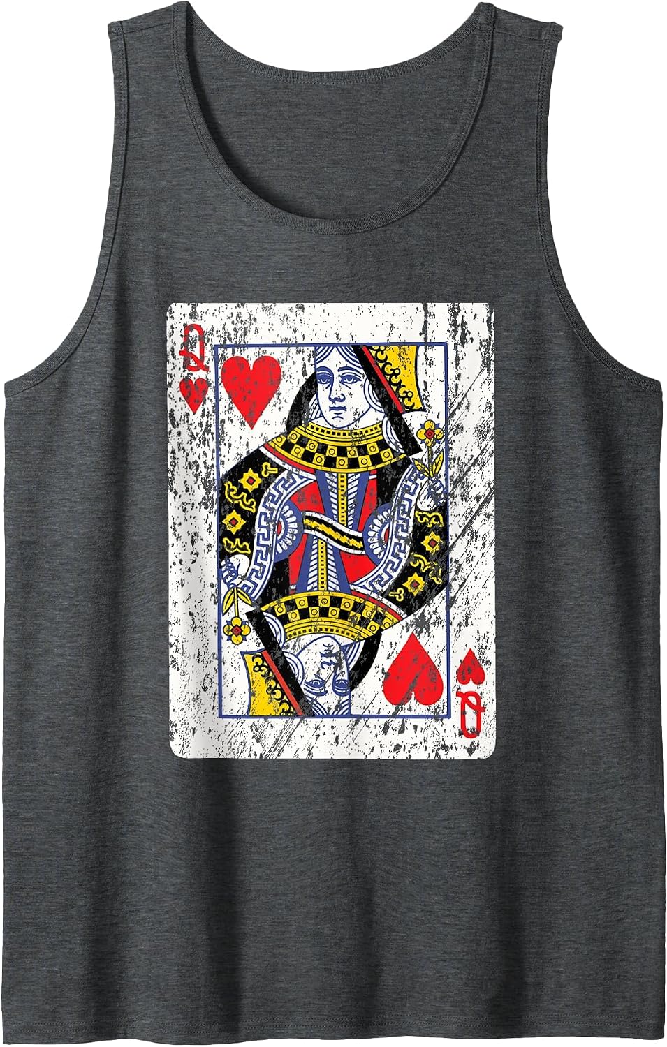Playing Card Queen of Hearts Tank Top - Dark Heather Grey