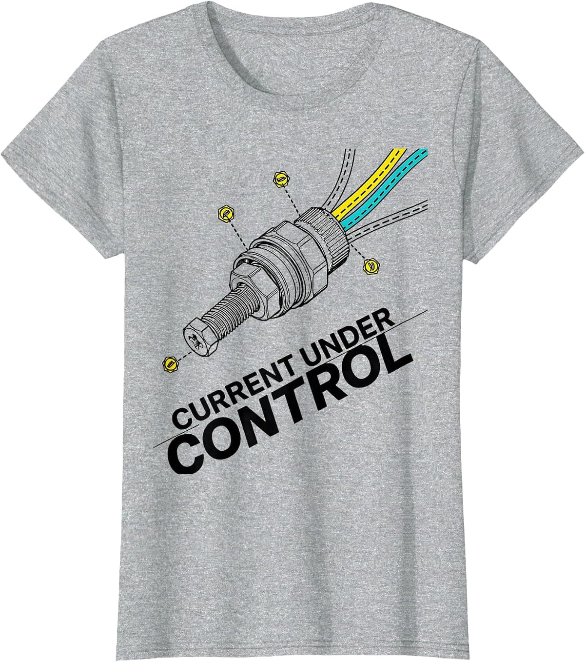 Women's Current Under Control Funny Electrician Trade Skeleton Humor T-Shirt - Heather Grey