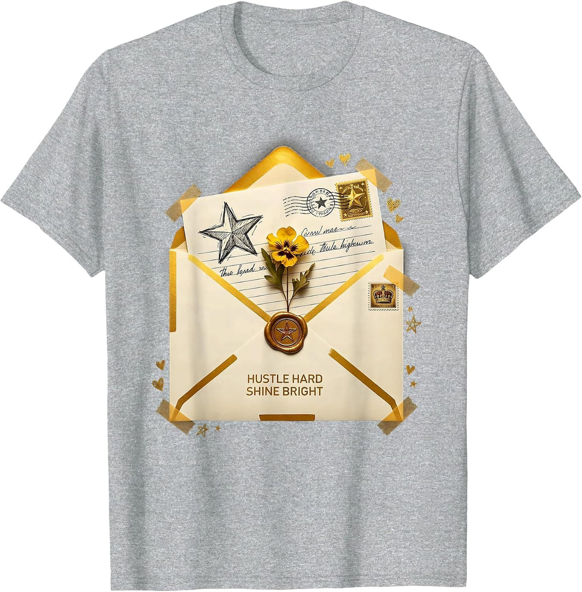Men's Hustle Hard Shine Bright Black and Gold Design T-Shirt - Heather Grey