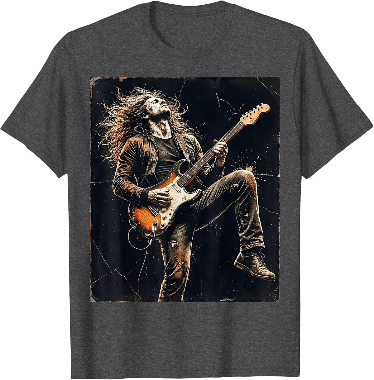 Rock Guitarist Mid-Shred Stage Performance Tee T-Shirt - Dark Heather Grey