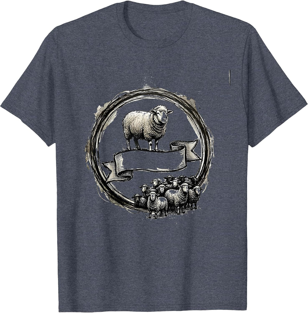 Black Sheep Doodle Hand-Sketched Outsider Humor T-Shirt - Heather Blue