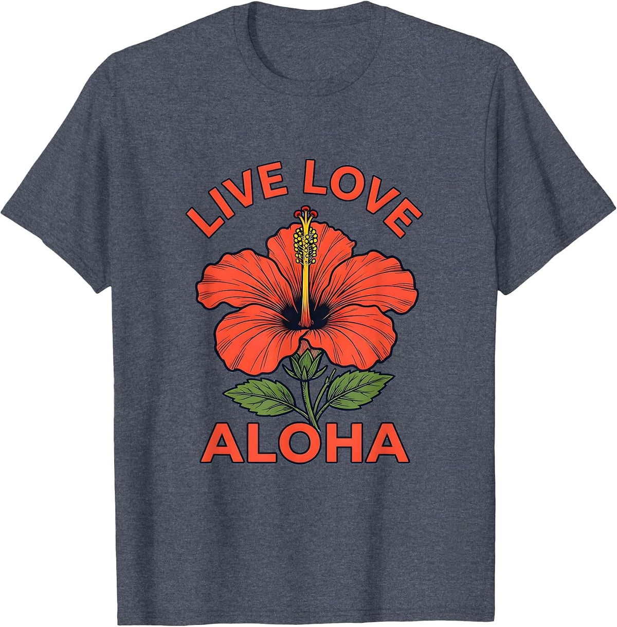 Live Love Aloha Hawaiian Spirit Design T-Shirt - Heather Blue