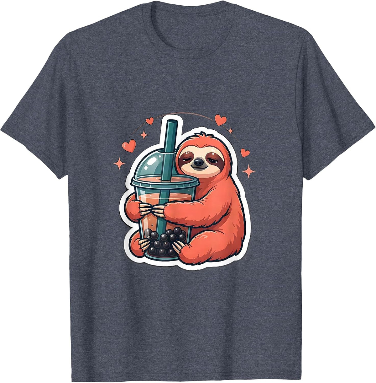 Sleepy Sloth Boba Tea Kawaii Anime Aesthetic T-Shirt - Heather Blue