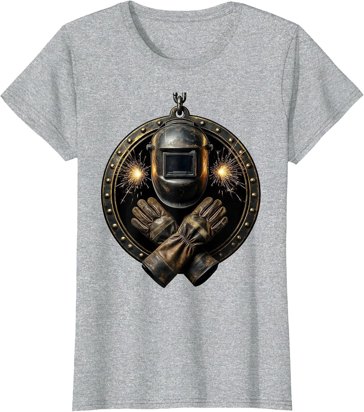 Vintage Welder Helmet and Gauntlets Graphic T-Shirt - Heather Grey
