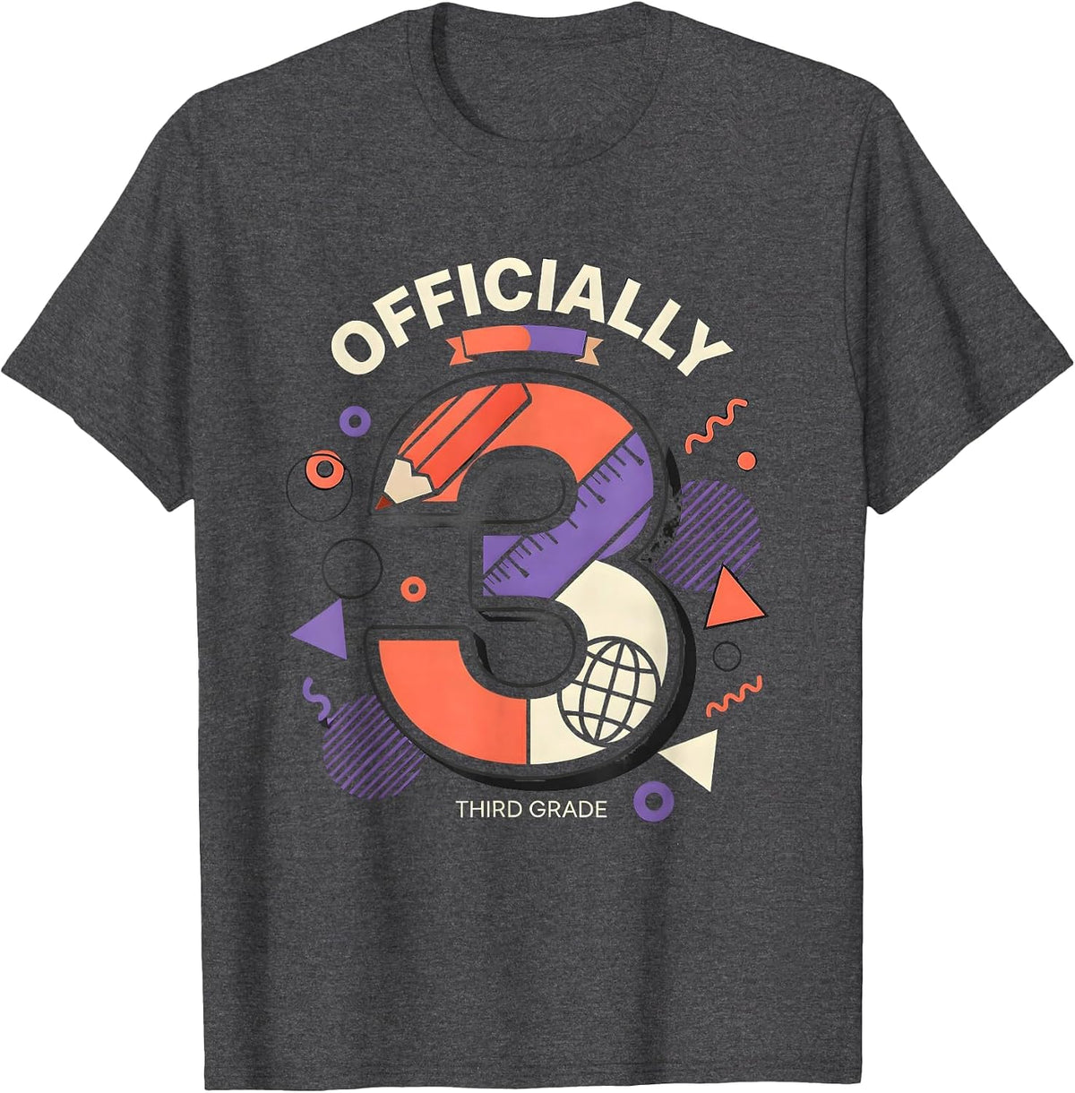 Officially Third Grade Memphis Postmodern Teacher Back To T-Shirt - Dark Heather Grey