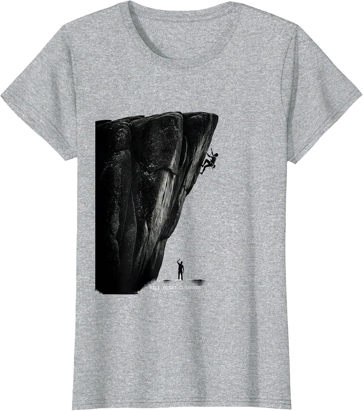 Women's Fell. Reset. Climbing Funny Rock Climber Bouldering Humor T-Shirt - Heather Grey