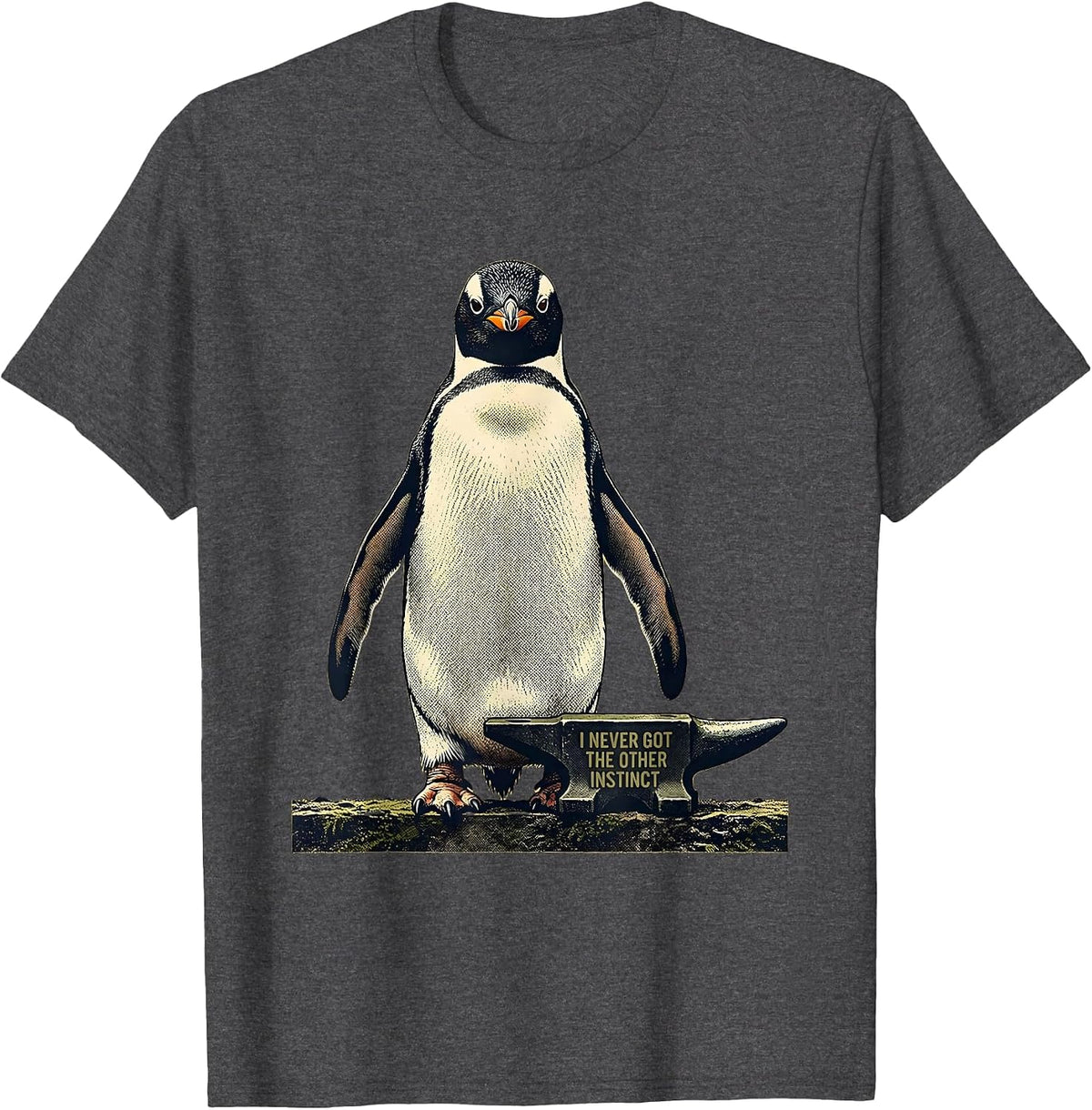 Men's I Never Got The Other Instinct Funny Penguin Martial Arts T-Shirt - Dark Heather Grey