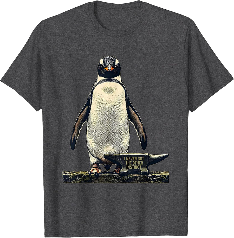 Men's I Never Got The Other Instinct Funny Penguin Martial Arts T-Shirt - Dark Heather Grey