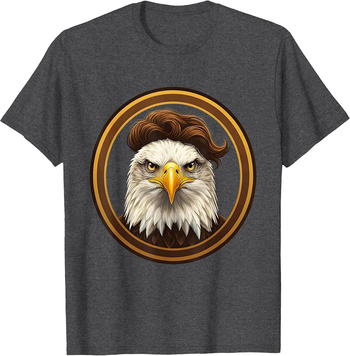 Men's Funny Bald Eagle Toupee Patriotic Humor Graphic T-Shirt - Dark Heather Grey
