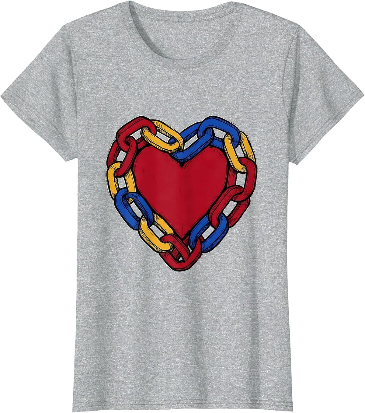 Preschool Teacher Construction Paper Chain Heart T-Shirt - Heather Grey