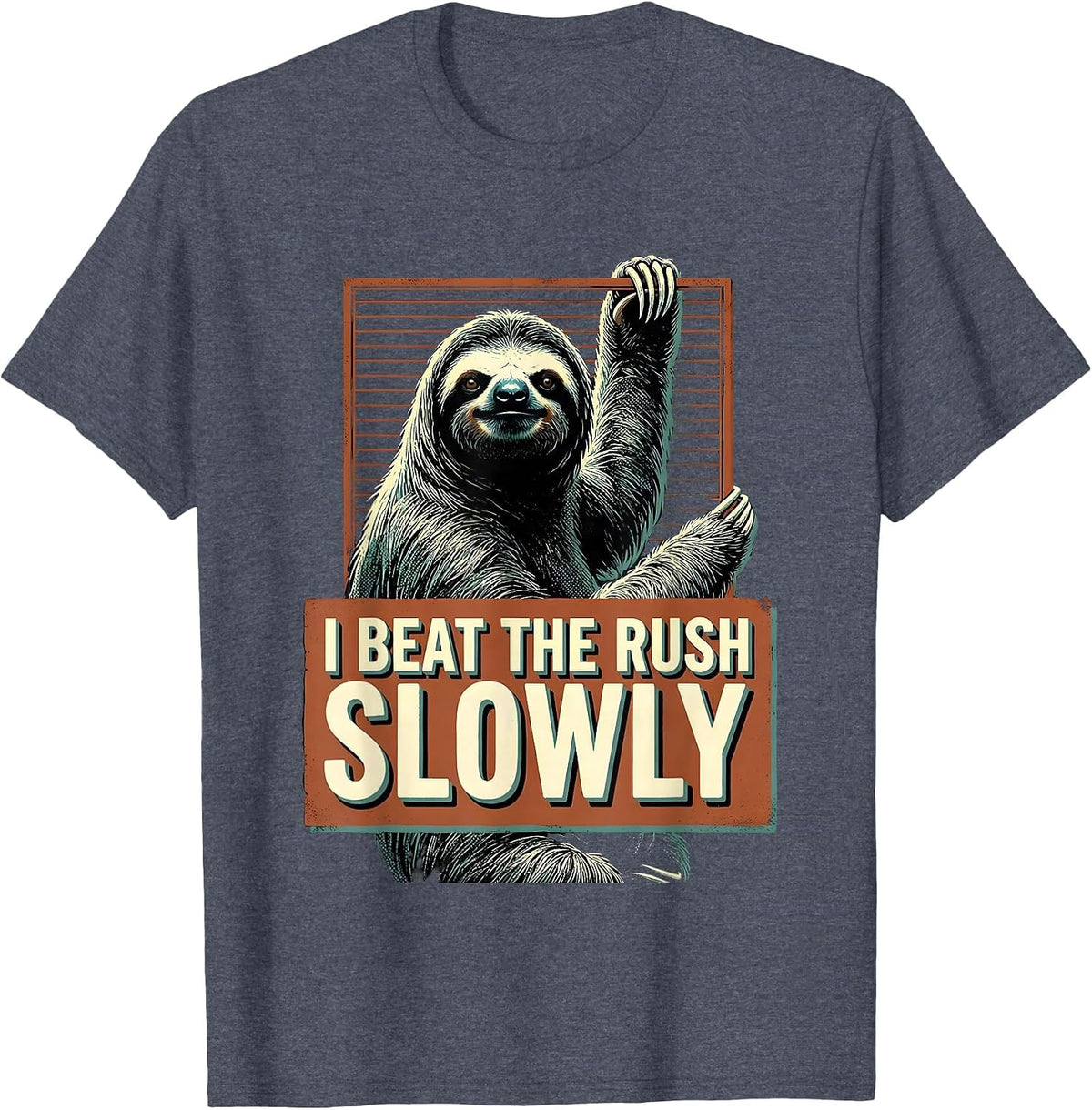 Men's I Beat The Rush Slowly Funny Sloth Lover Humor T-Shirt - Heather Blue