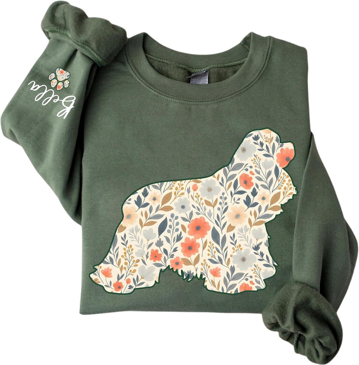 Personalized Floral Dogs Sweatshirt for Women, Custom Pet Name on Sleeve, Dog Mom Gift, Gifts for Dog Lovers - American