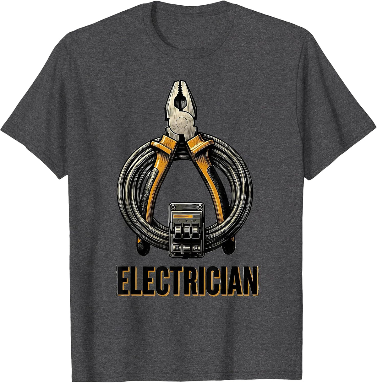 Men's Electrician Wood Type Letterpress Halloween Occupation T-Shirt - Dark Heather Grey