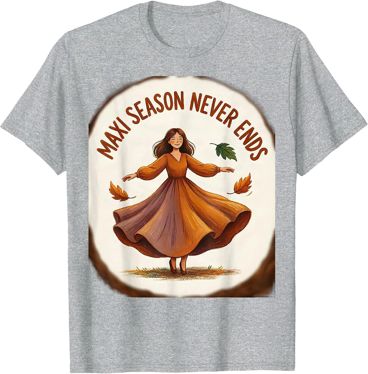 Men's Maxi Season Never Ends Flowy Fall Dress Design T-Shirt - Heather Grey