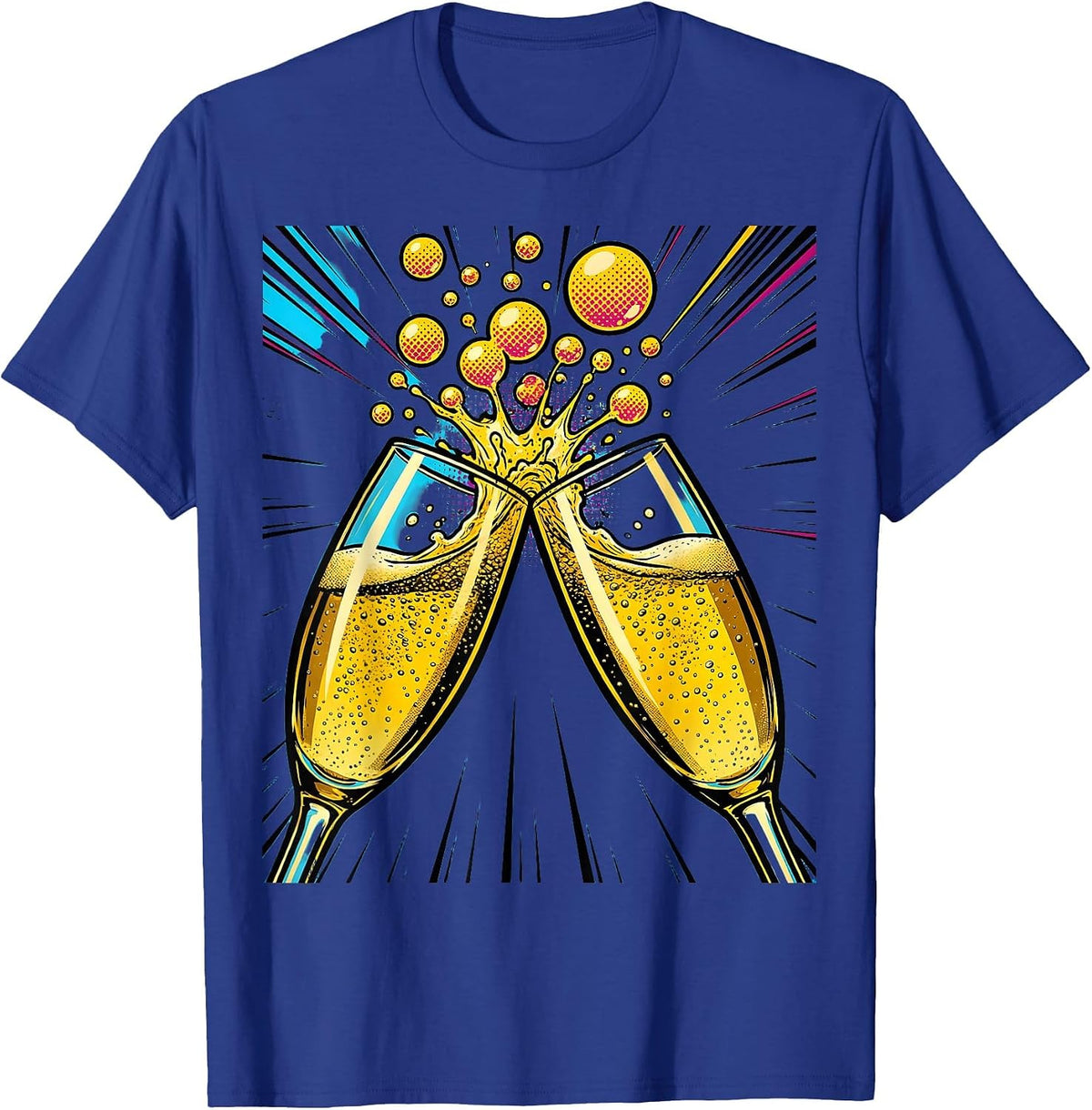 Men's Clinking Champagne Glasses Celebration Graphic T-Shirt - Royal Blue