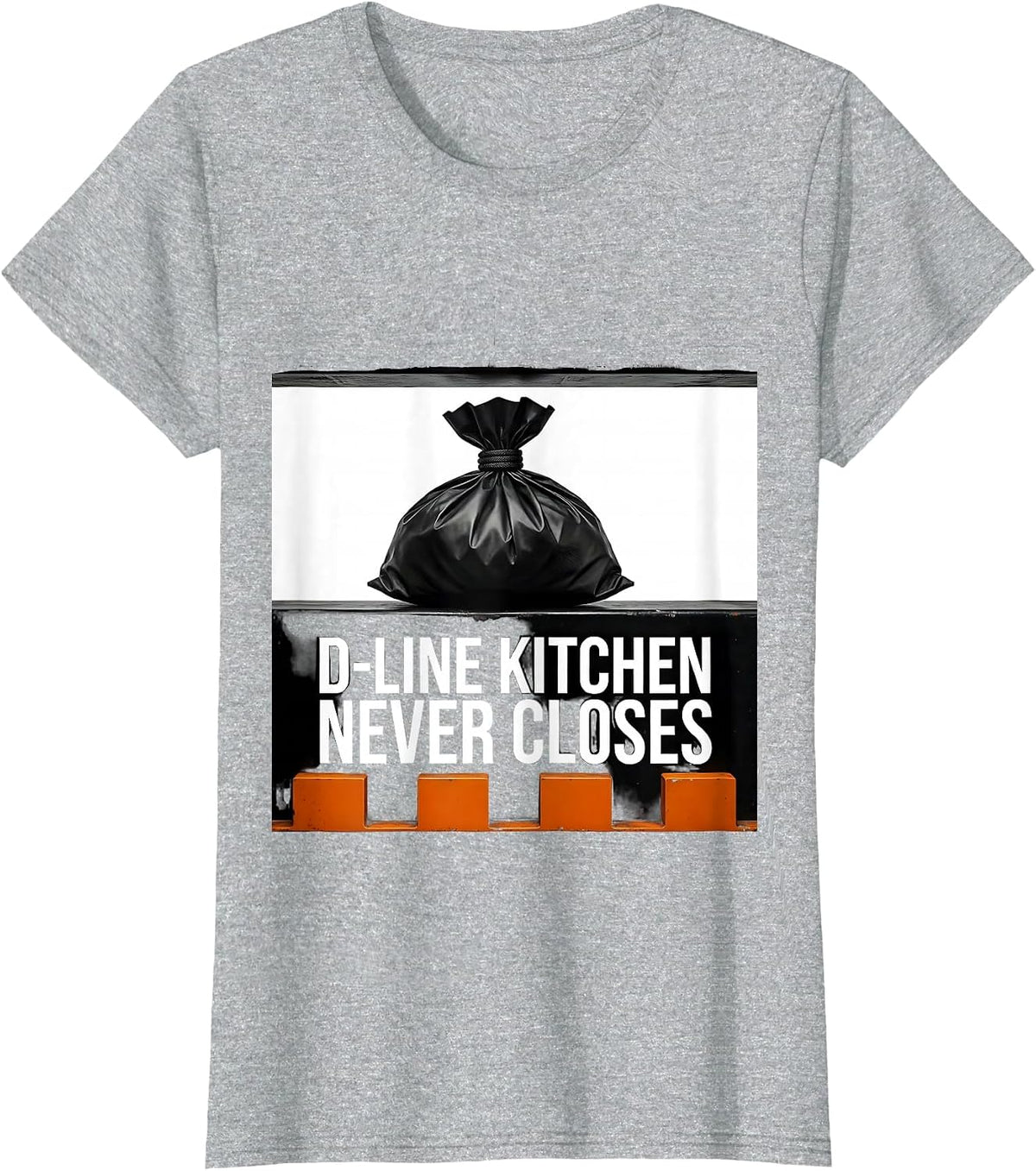 D-Line Kitchen Never Closes Brutalist Football Lineman Humor T-Shirt - Heather Grey