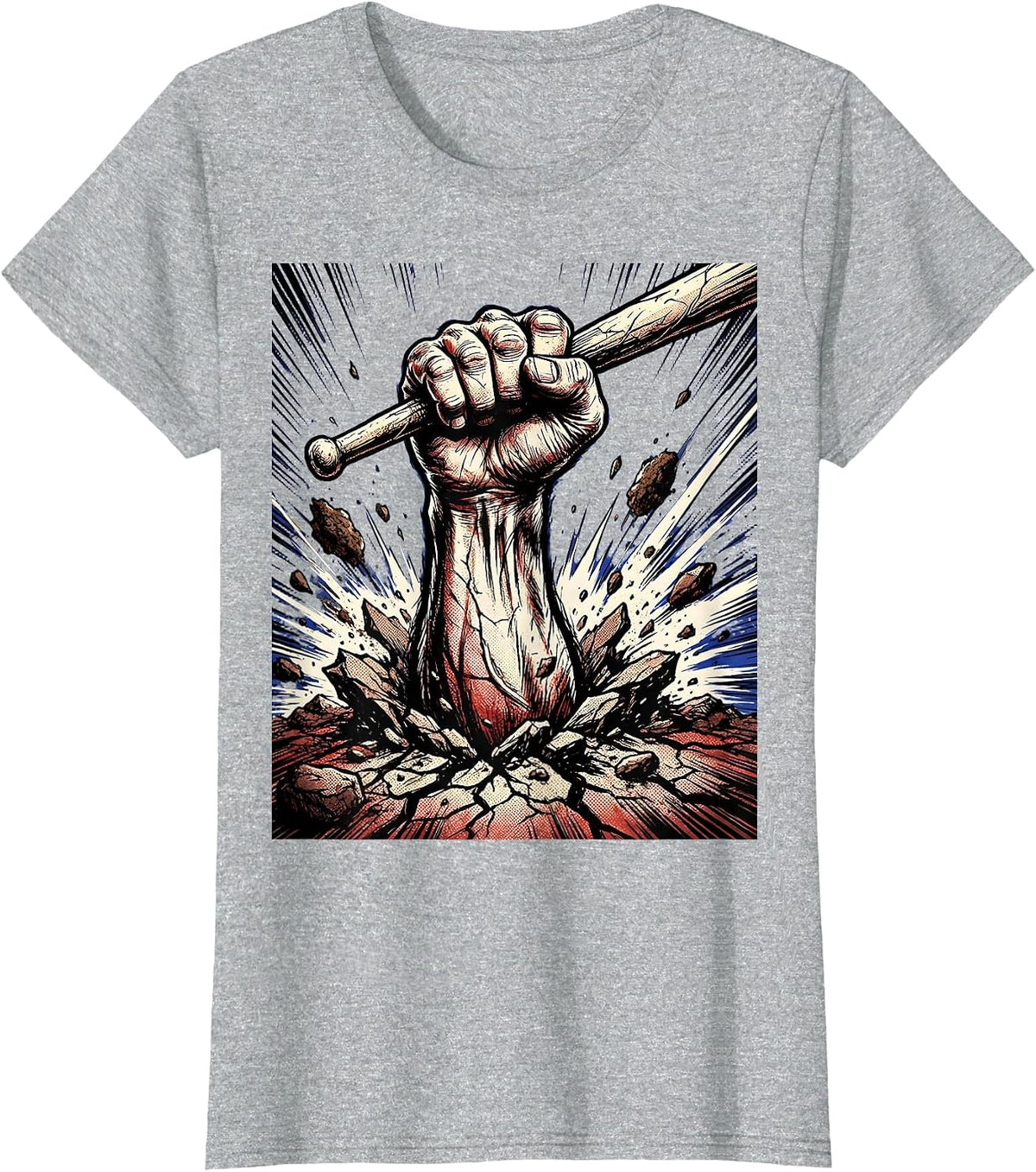 Rock Band Drumstick Rising Hand Graphic Tee T-Shirt - Heather Grey