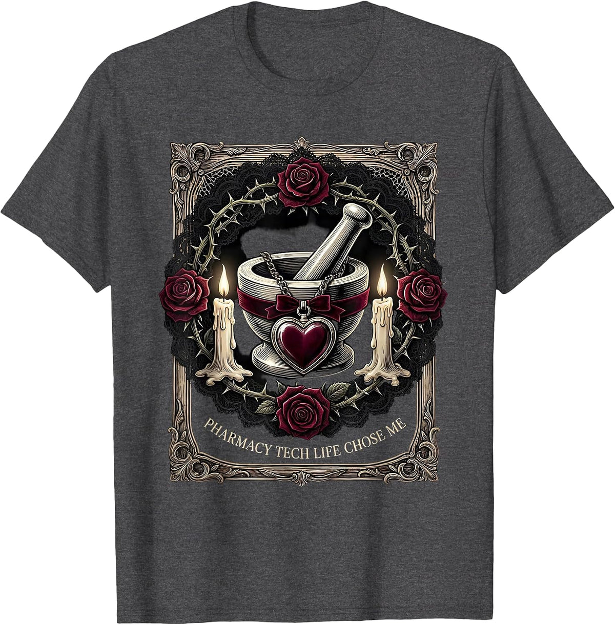 Pharmacy Tech Life Chose Me Technician Design T-Shirt - Dark Heather Grey