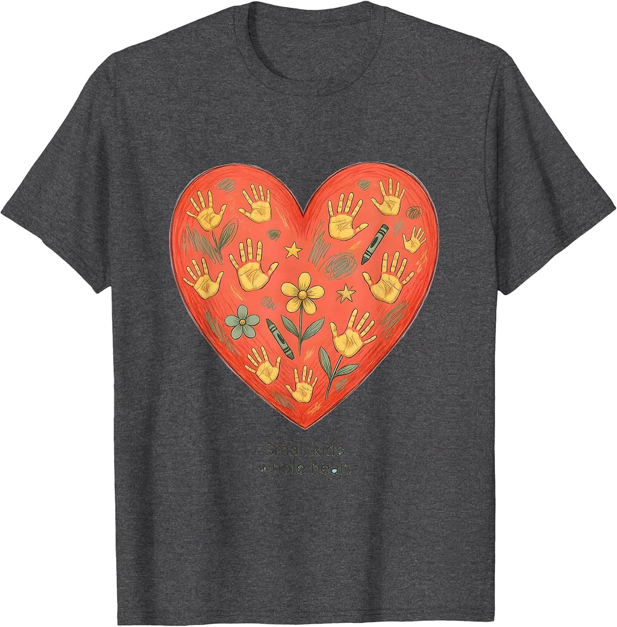 Men's Small Kids Whole Heart Preschool Teacher Design T-Shirt - Dark Heather Grey