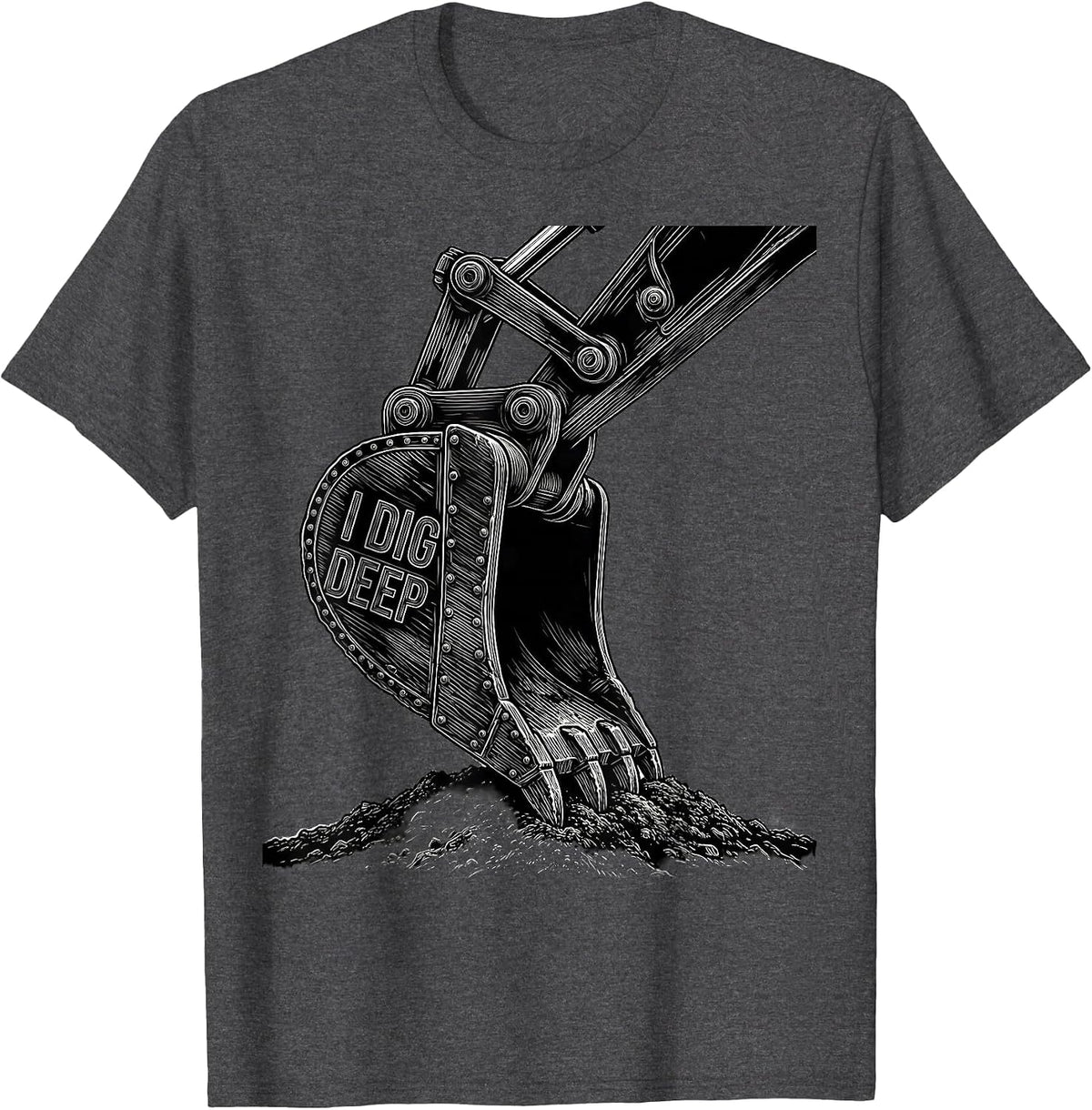 Men's I Dig Deep Line Art Heavy Equipment Operator Excavator T-Shirt - Dark Heather Grey