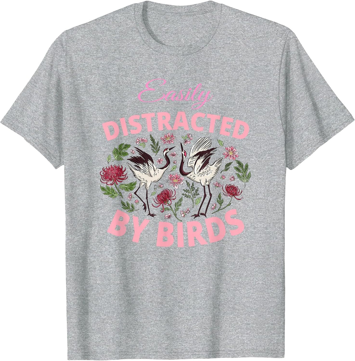 Bird Watching Binoculars Bird Species Distracted Flowers T-Shirt - Heather Grey