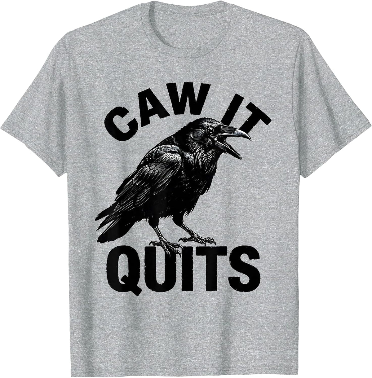 Men's Caw It Quits Gothic Crow Raven Bird Pun Humor T-Shirt - Heather Grey