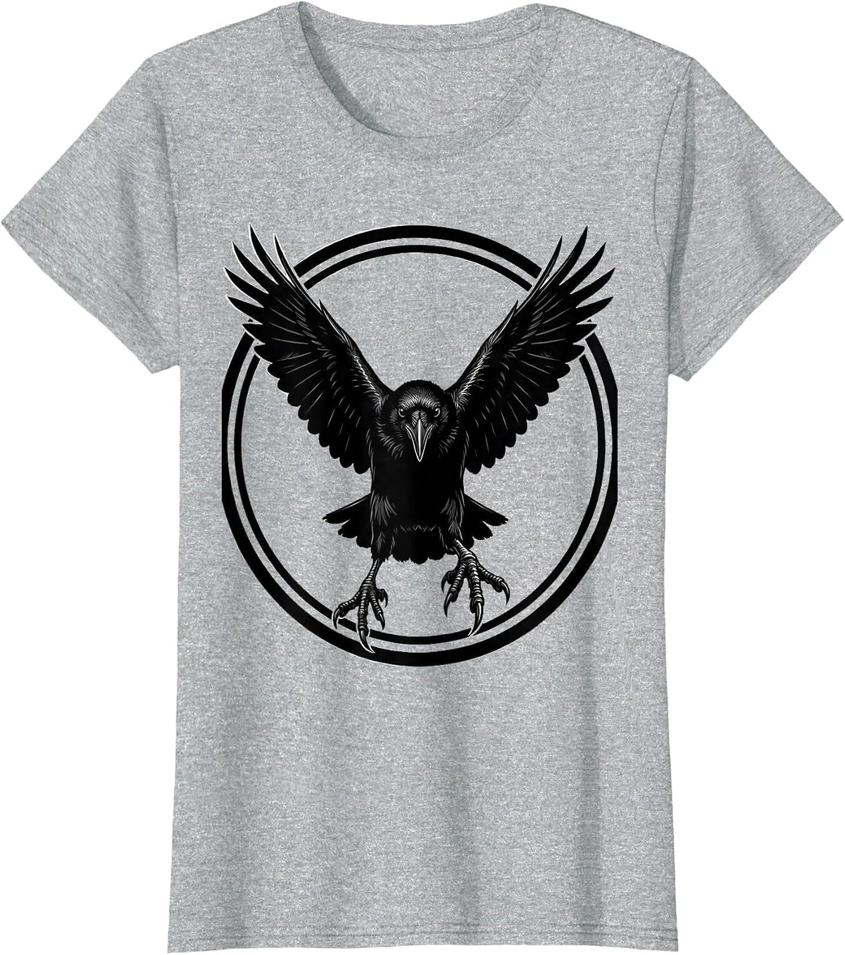 Women's Crow Dive Attack Illustration Graphic Tee T-Shirt - Heather Grey