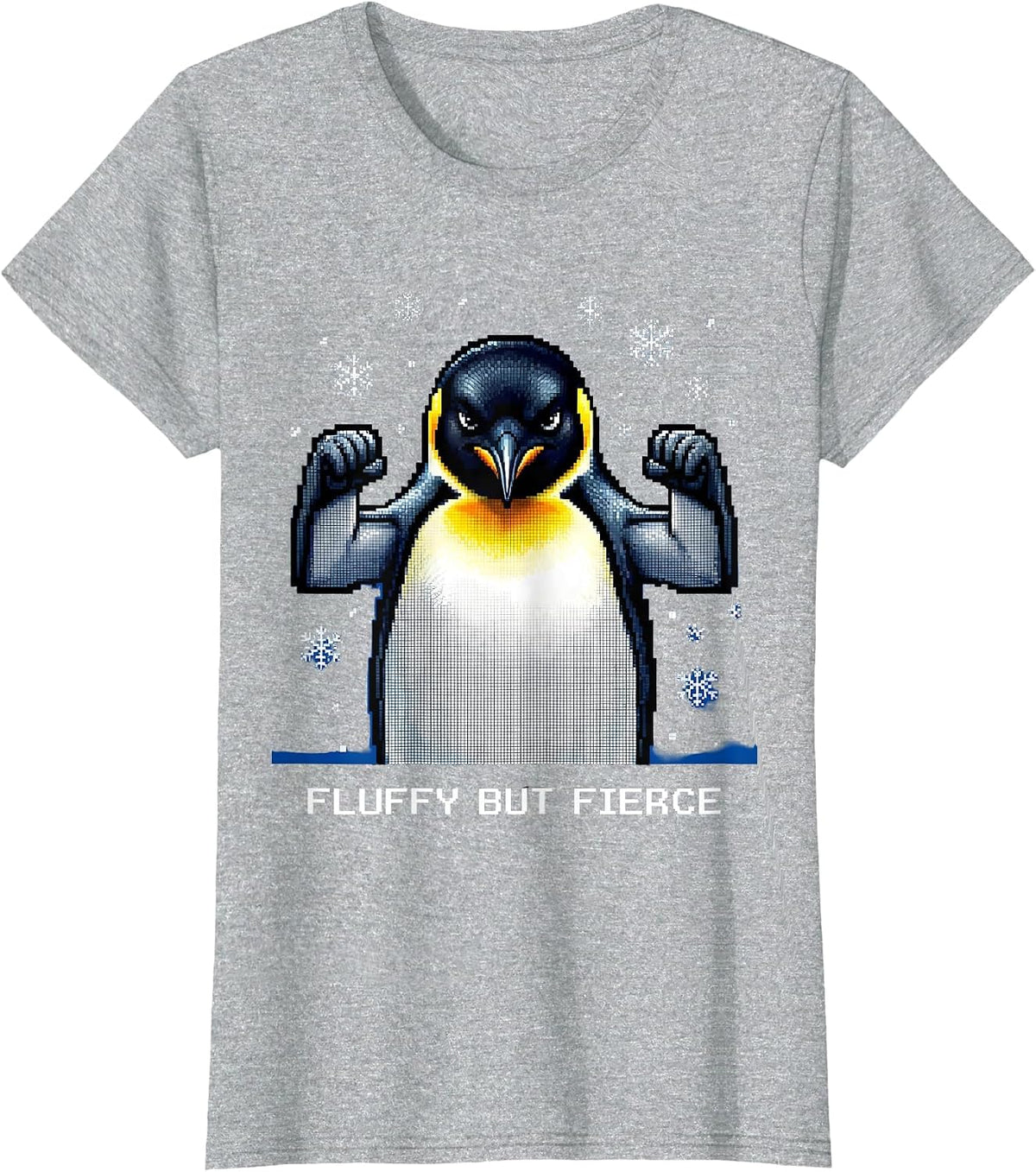 Fluffy But Fierce Penguin Graphic Design T-Shirt - Heather Grey