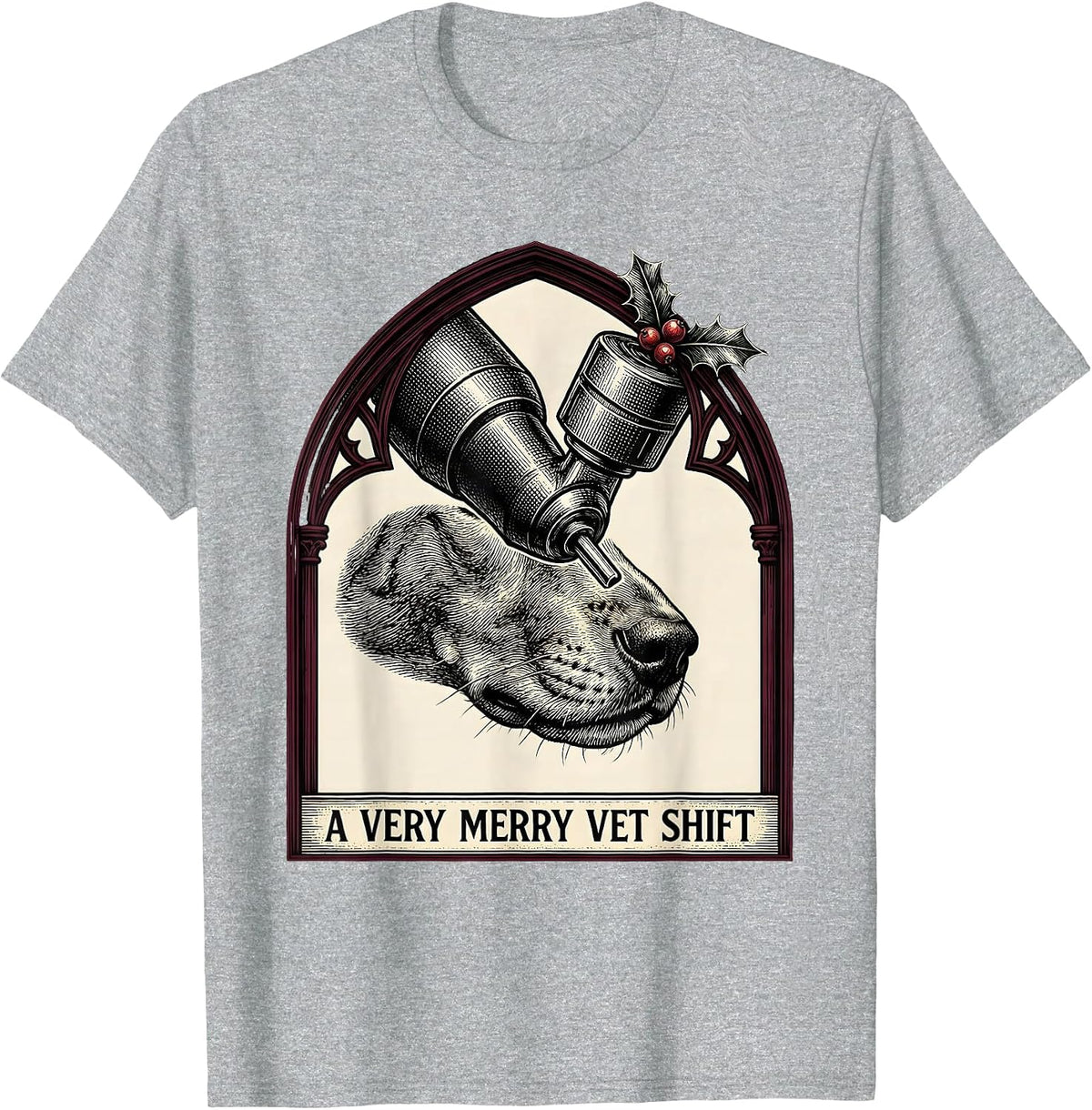 Men's A Very Merry Vet Shift Gothic Veterinary Tech Christmas T-Shirt - Heather Grey
