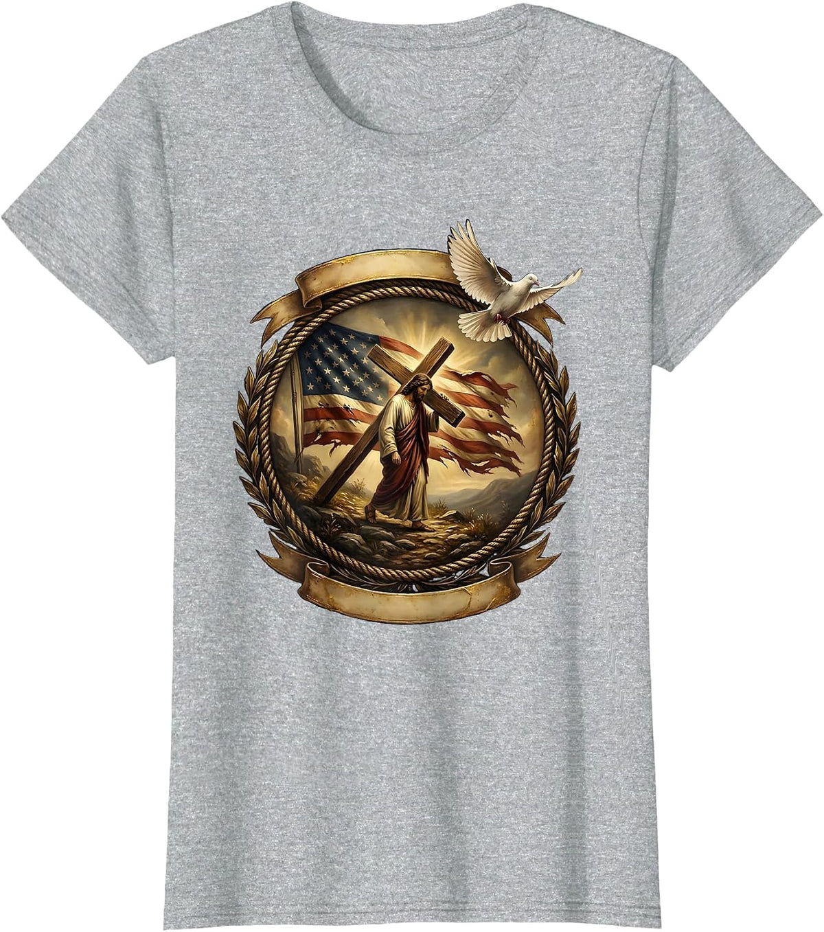 Jesus Carrying the Cross Up the Hillside T-Shirt - Heather Grey