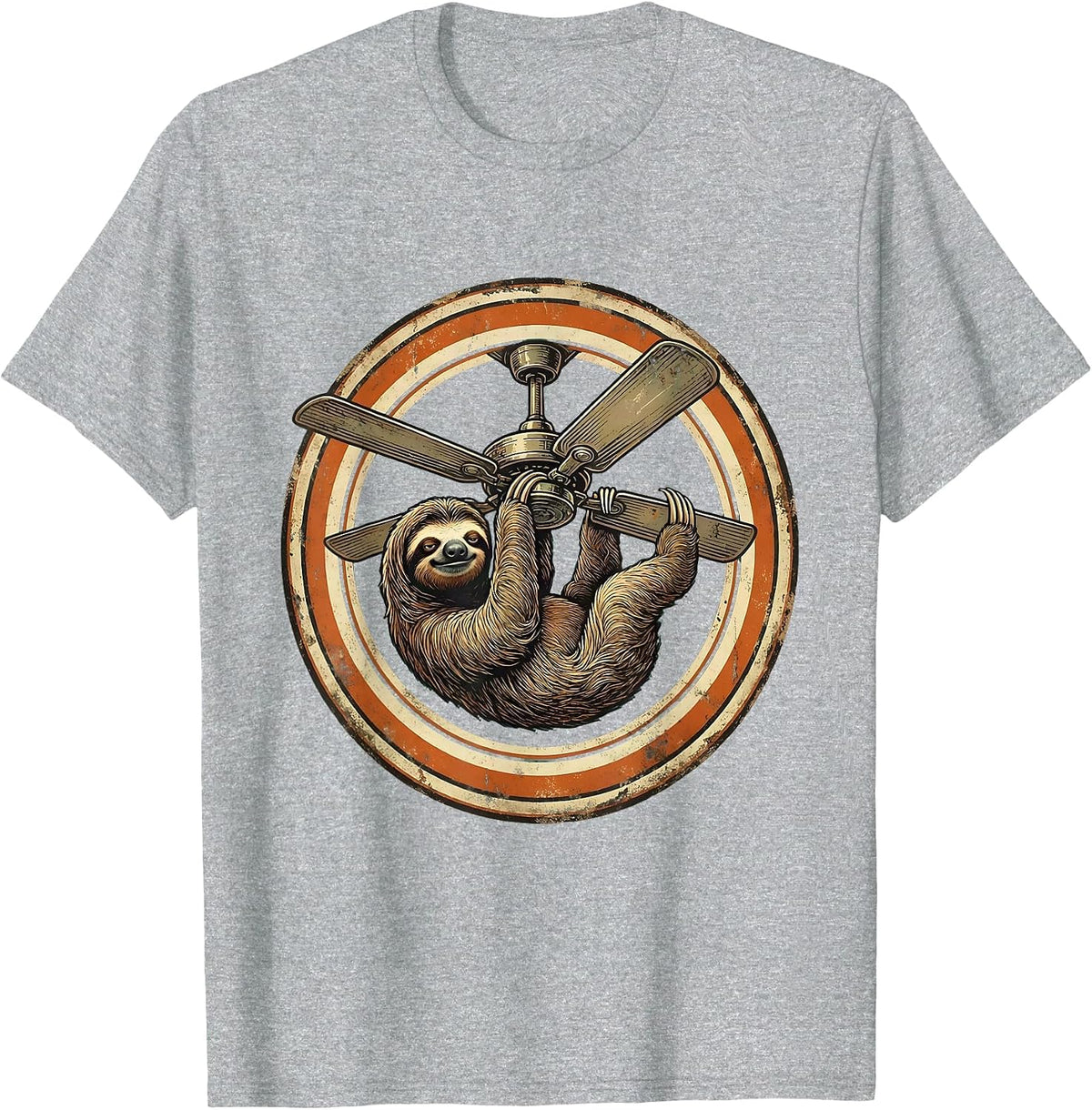 Men's Lazy Sloth Hanging From Ceiling Fan Blades T-Shirt - Heather Grey