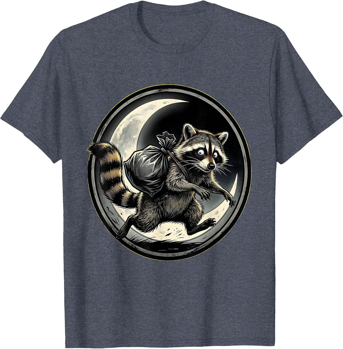 Funny Raccoon Midnight Garbage Thief Illustration T-Shirt - Heather Blue