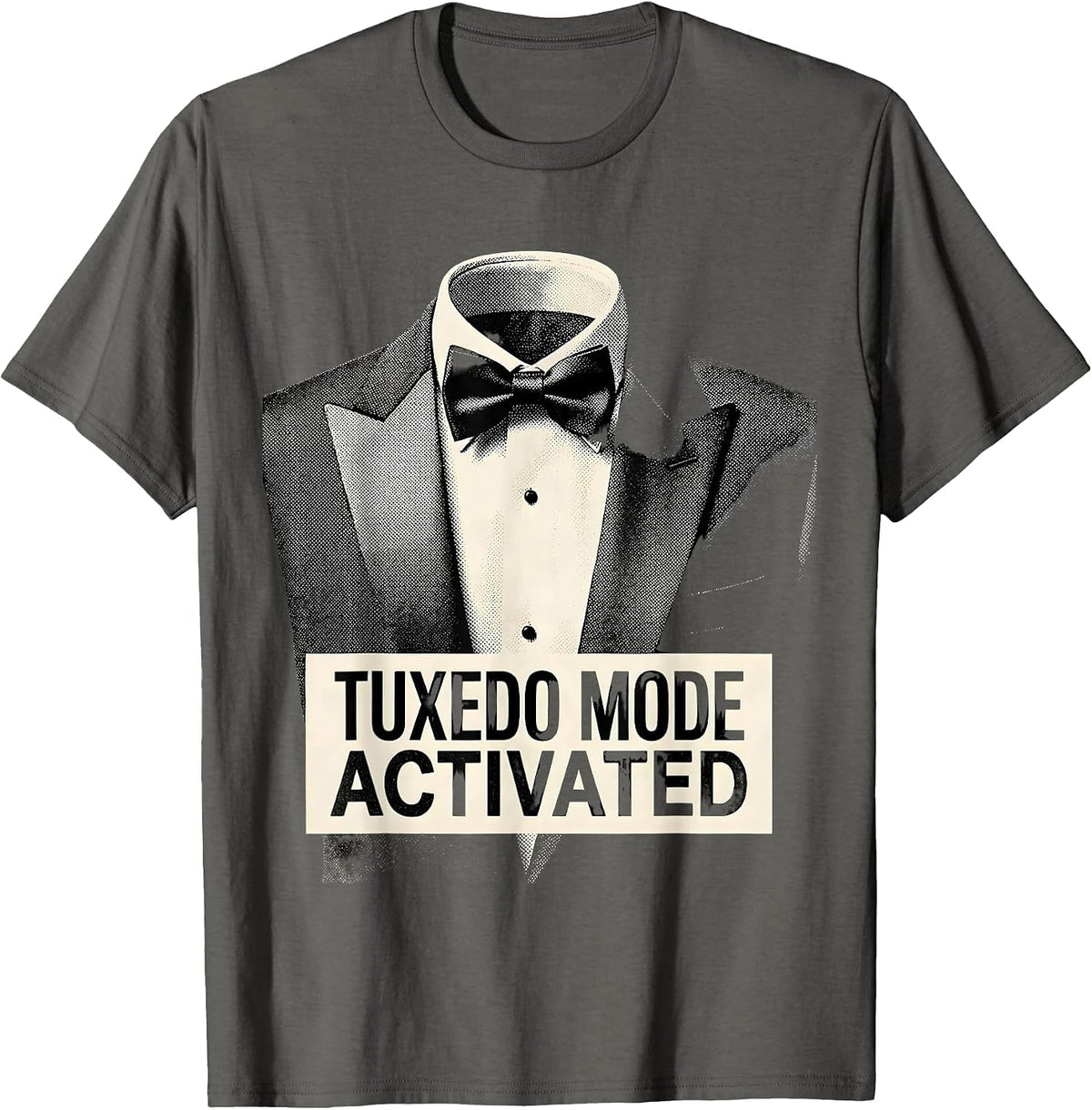 Men's Tuxedo Mode Activated Funny Formal Style Design T-Shirt - Asphalt Grey