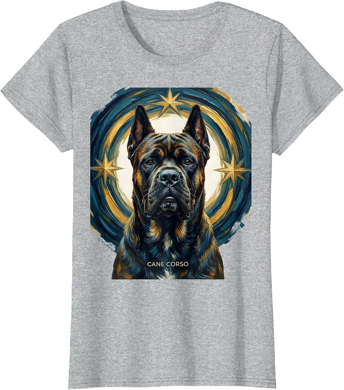 Cane Corso Van Gogh Style Starry Night Dog Portrait T-Shirt - Heather Grey