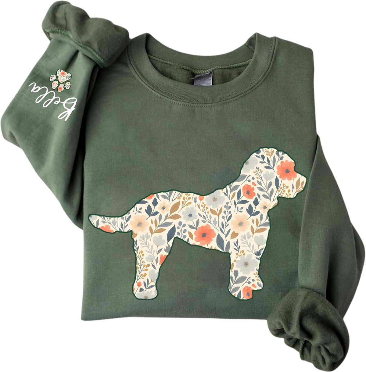 Personalized Floral Dogs Sweatshirt for Women, Custom Pet Name on Sleeve, Dog Mom Gift, Gifts for Dog Lovers - Cockapoo