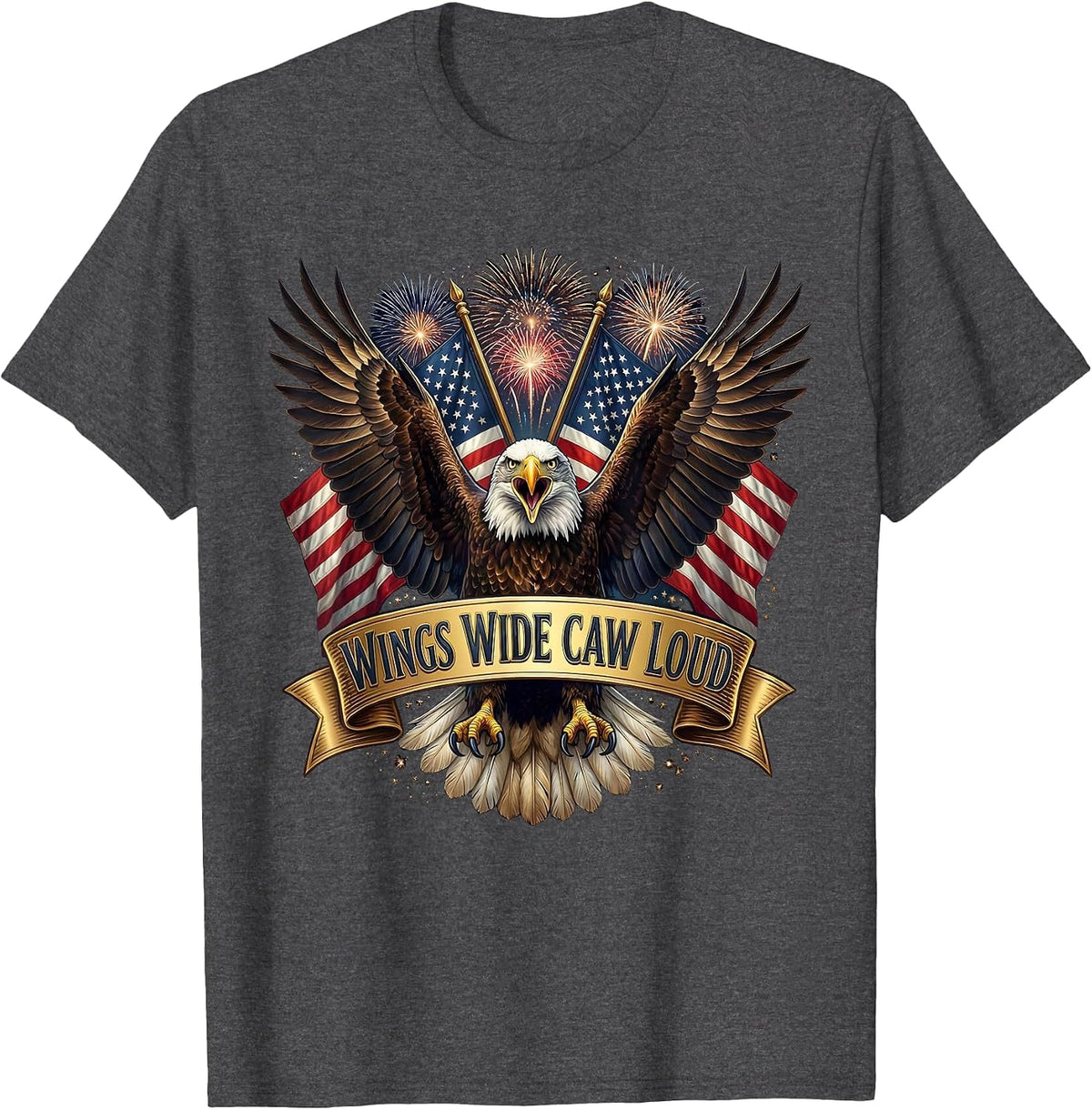 Men's Wings Wide Caw Loud Crow Bird Design T-Shirt - Dark Heather Grey