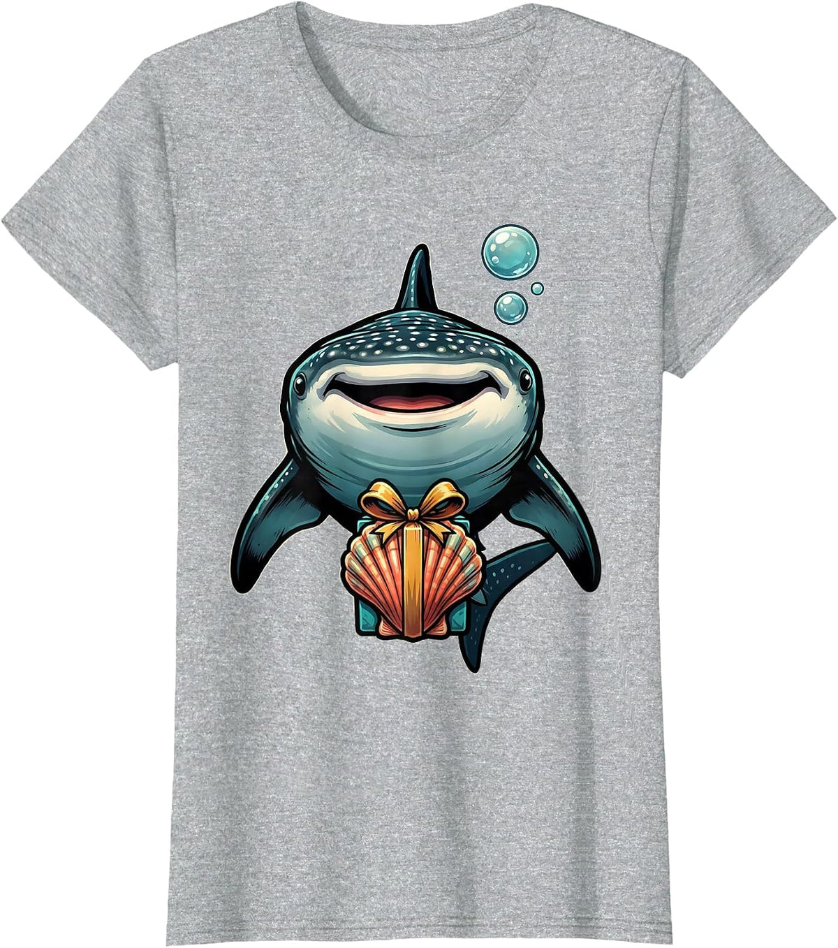 Whale Shark Cartoon Gift Seawater Humor Ocean Animal Lover T-Shirt - Heather Grey