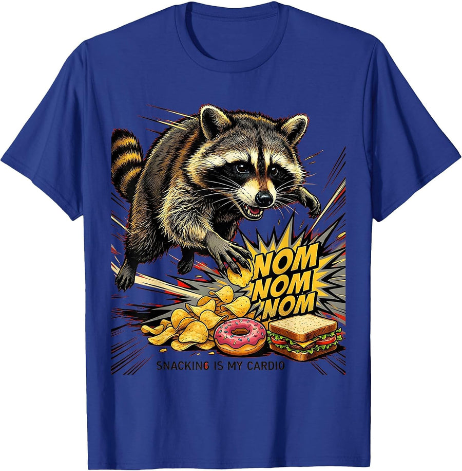 Snacking Is My Cardio Funny Raccoon Design T-Shirt - Royal Blue