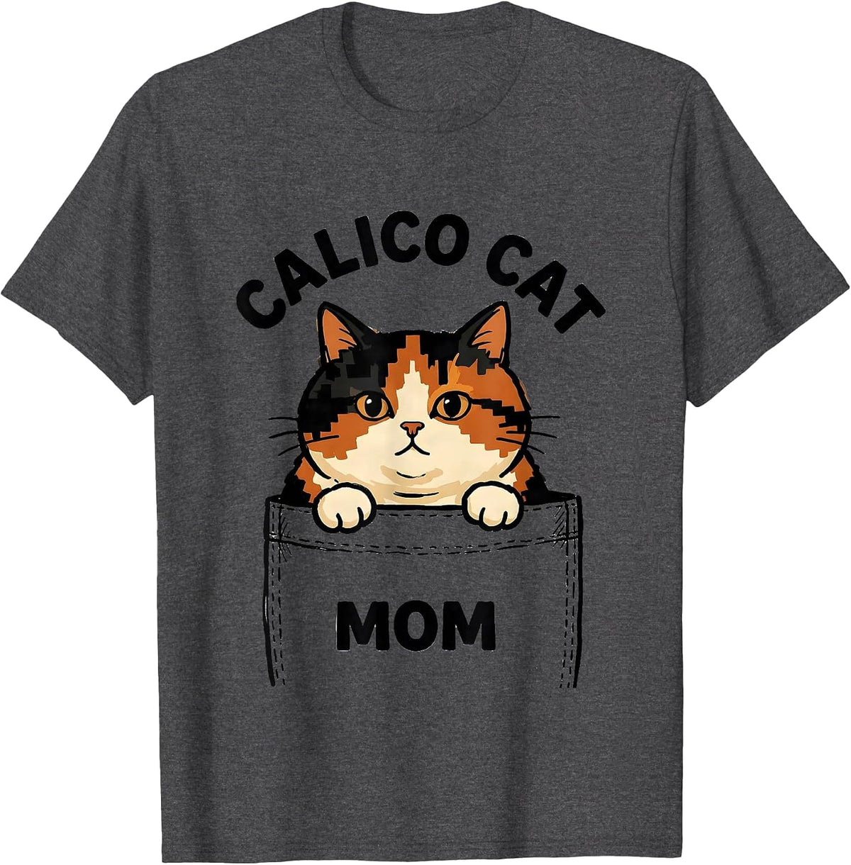 Calico Cat Mom Cute Cat Lover Pet Pocket T-Shirt - Dark Heather Grey