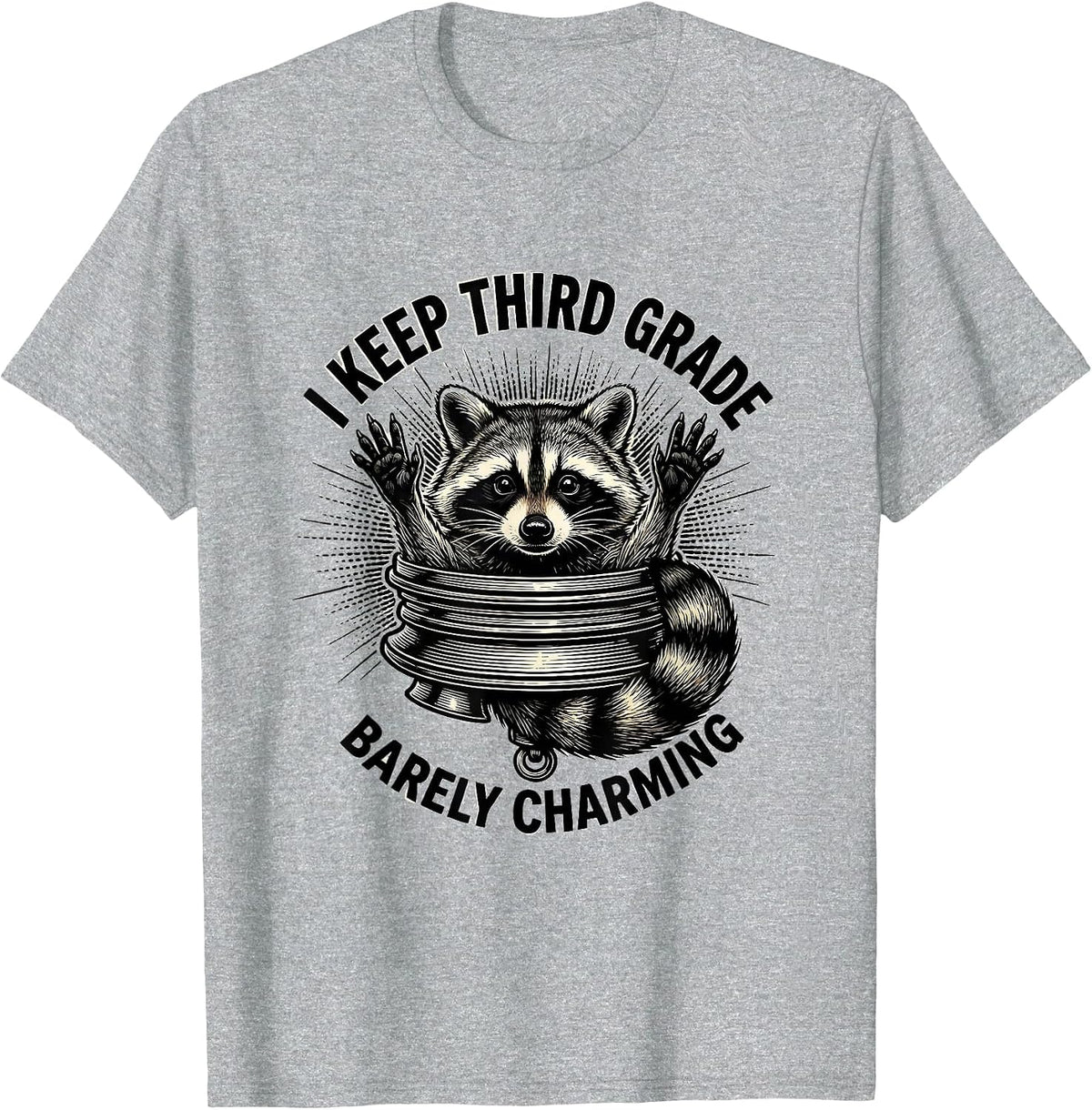 Men's I Keep Third Grade Barely Charming Funny Raccoon Teacher T-Shirt - Heather Grey