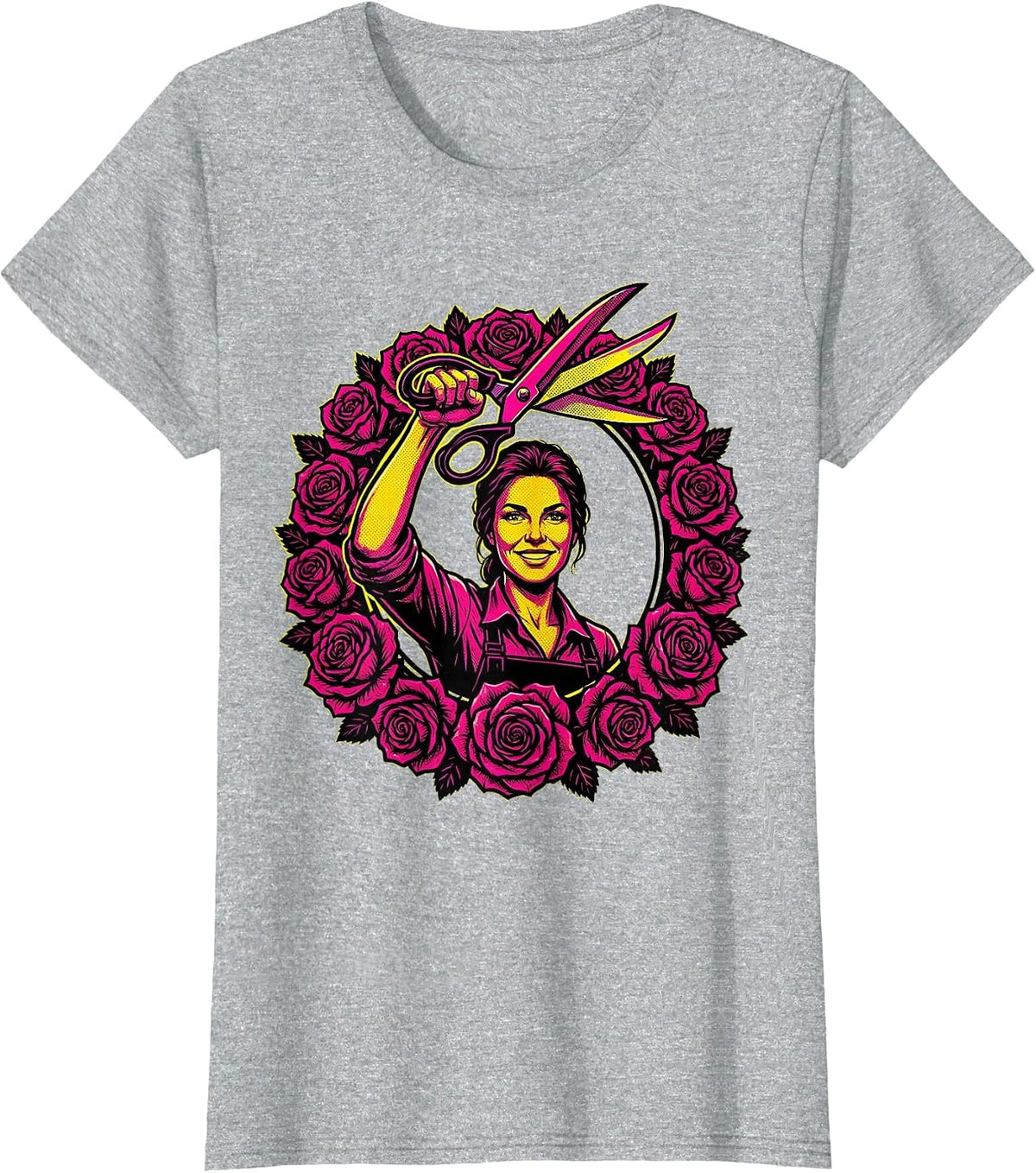 Labor Day Gardener with Shears and Roses Graphic T-Shirt - Heather Grey