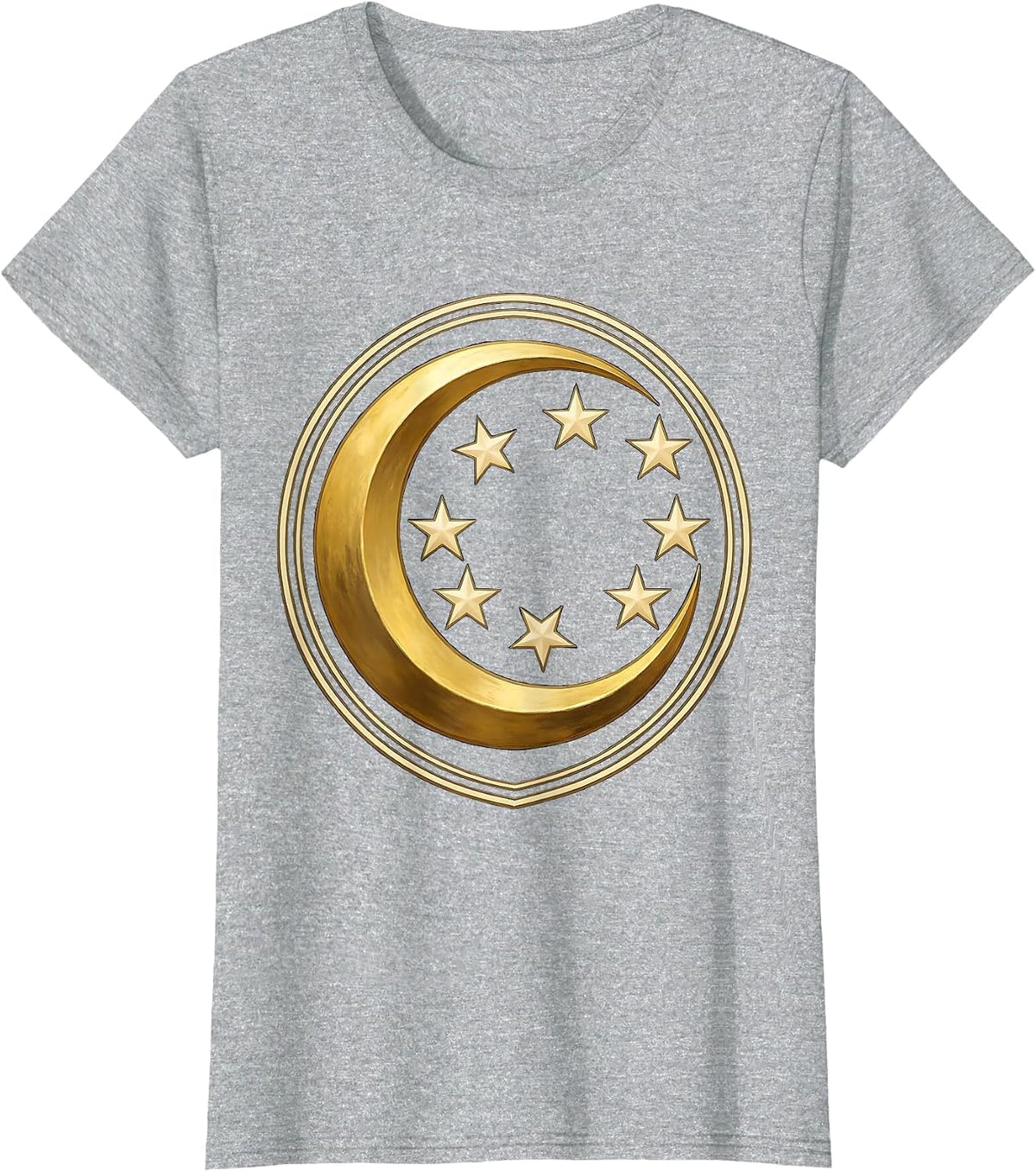 Crescent Moon and Seven Stars Celestial Design T-Shirt - Heather Grey
