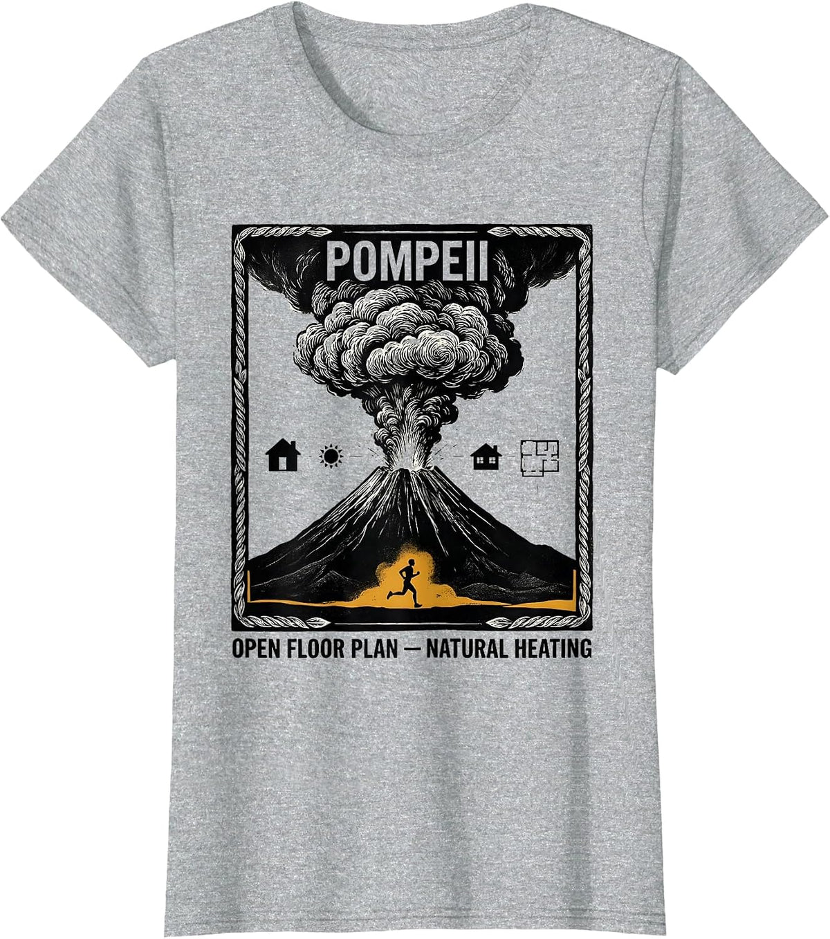 Pompeii Fun Run Funny Volcano History Geography Humor T-Shirt - Heather Grey