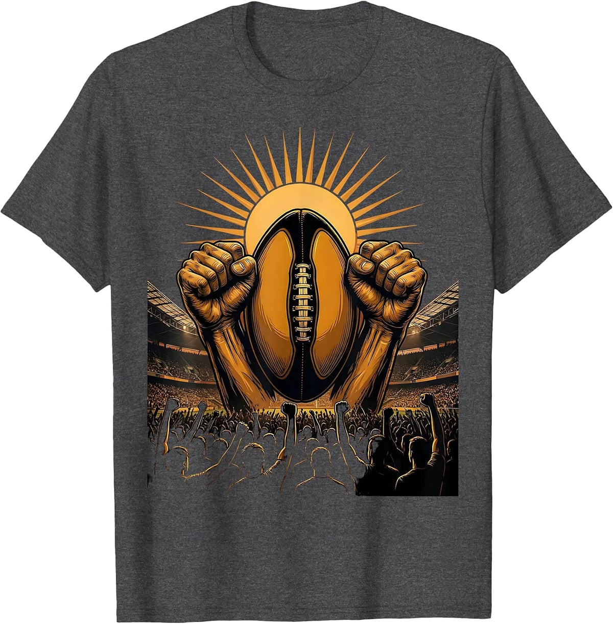Rugby Crowd Silhouette Dusk Stadium Graphic T-Shirt - Dark Heather Grey