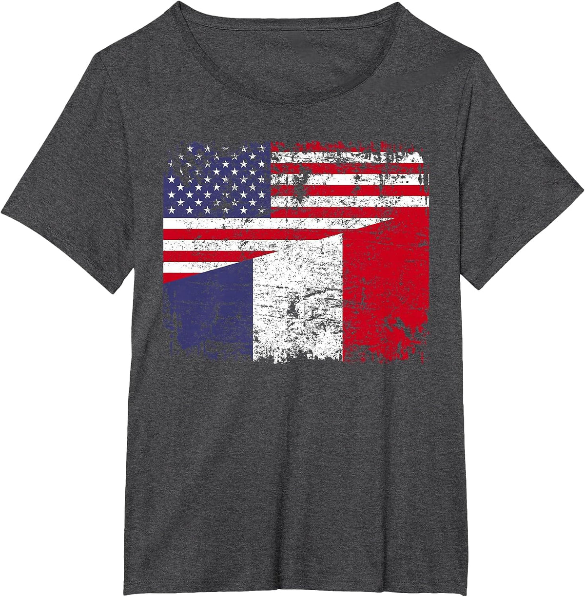 French Roots | Half American Flag | USA France Flag T-Shirt - Dark Heather Grey