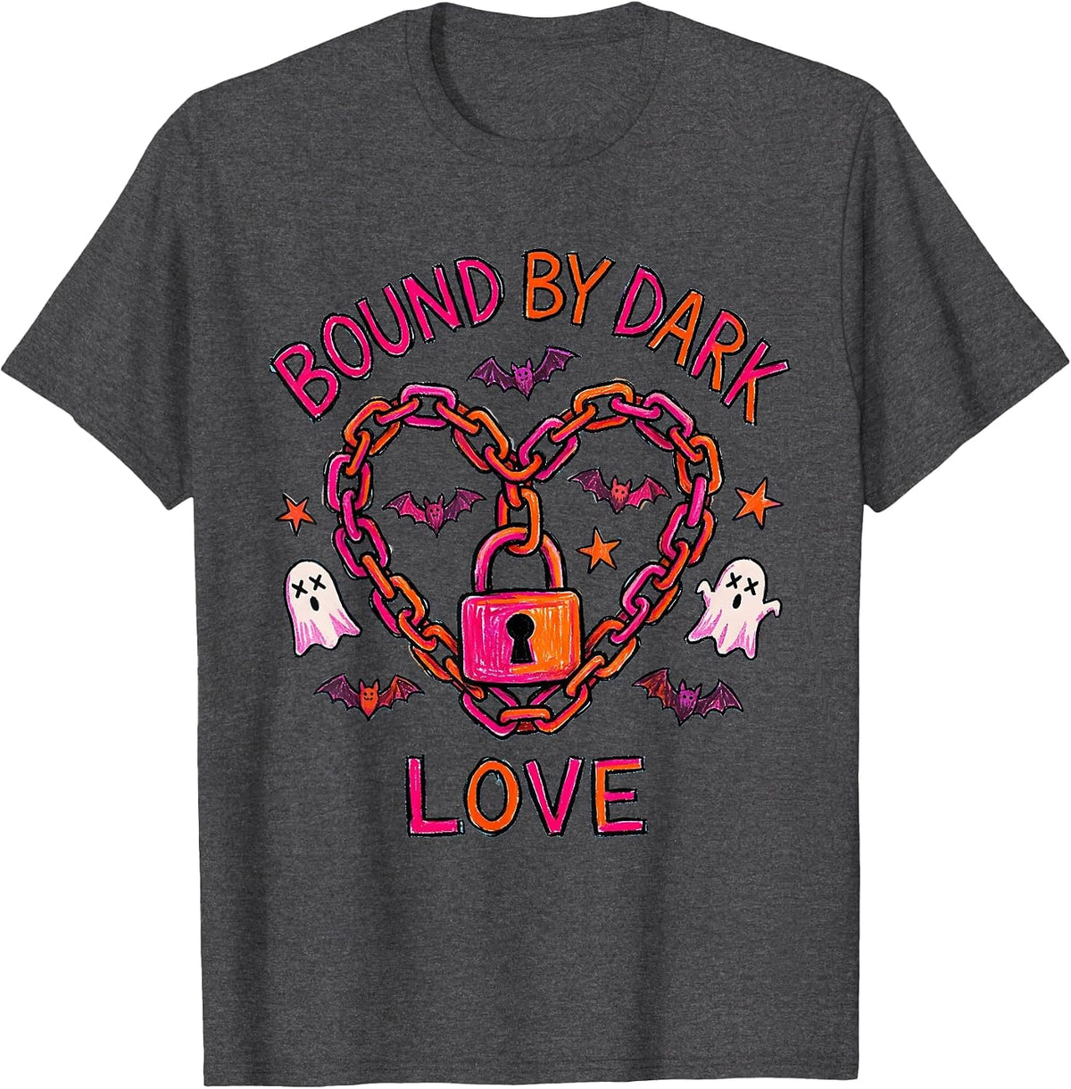 Men's Bound by Dark Love Gothic Chains Heart Design T-Shirt - Dark Heather Grey