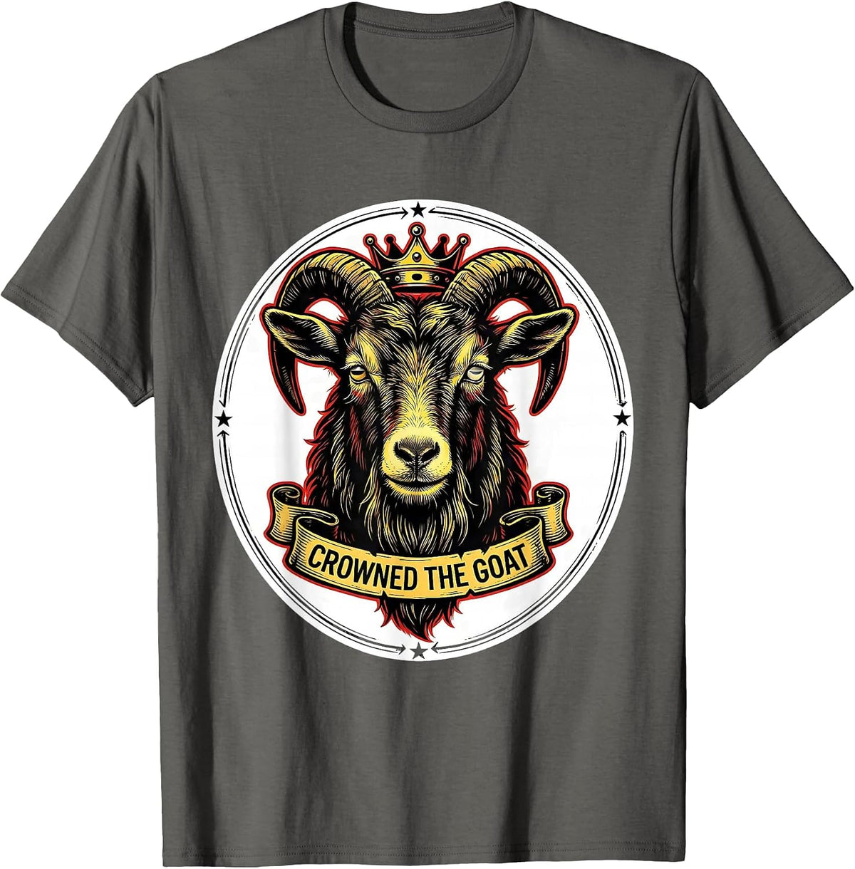 Men's Crowned The Goat Tattoo Bold Goat Humor Novelty T-Shirt - Asphalt Grey